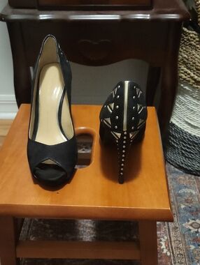 Black Studded Peep-Toe High Heels